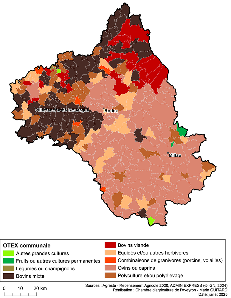 Carte Aveyron OTEX par commune 2020