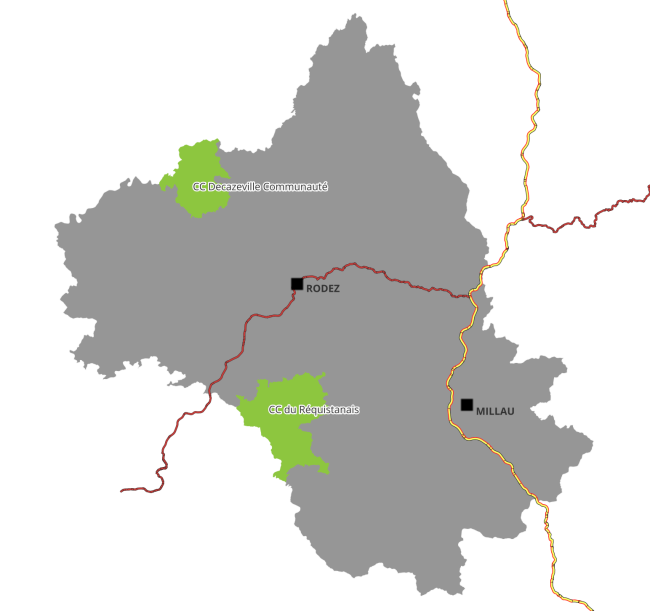 Carte de l'Aveyron : zoom sur les com-com Decazeville Communauté et le Réquistanais